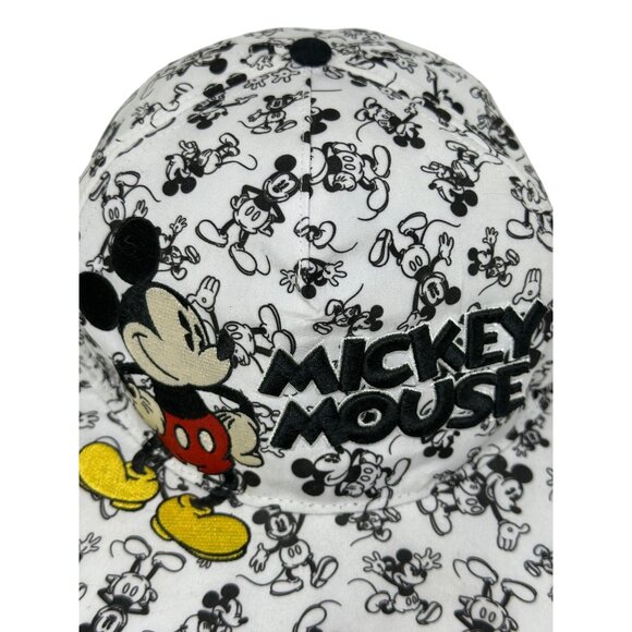 PREOWNED Disney Parks Mickey Mouse AOP Black White Adjustable Baseball Cap Adult - Picture 2 of 7